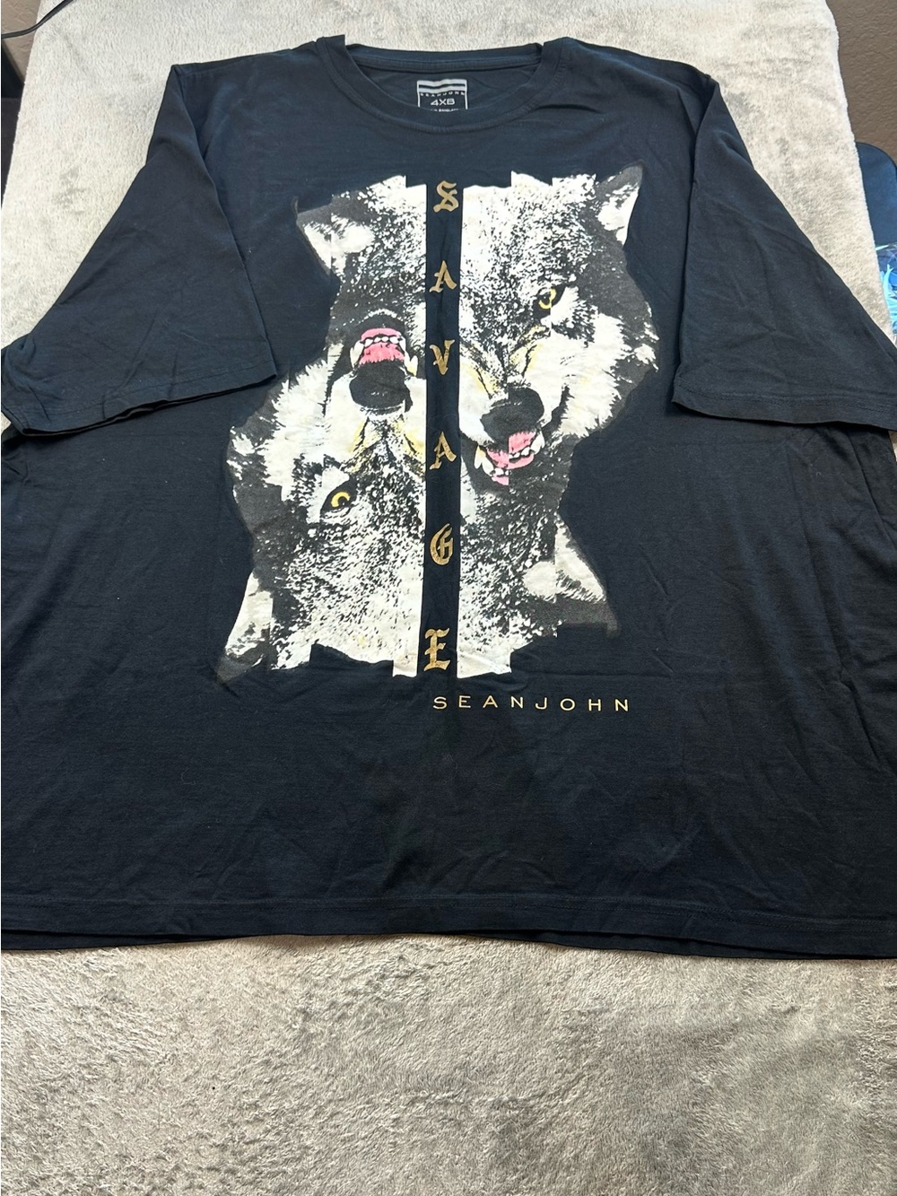 Sean John Savage Wolves Graphic T-Shirt Men’s Size 4XB Black Short Sleeve Cotton